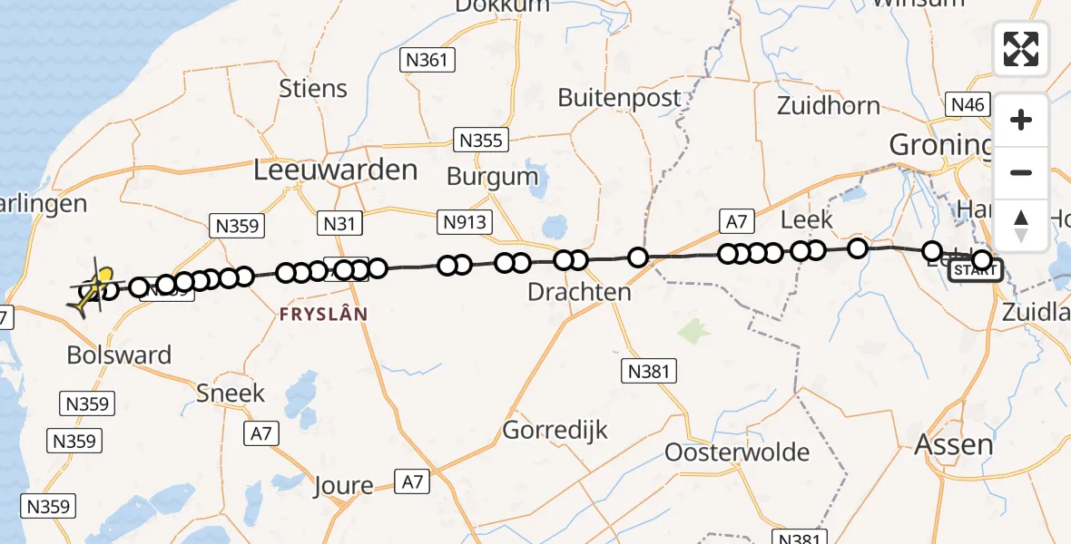 Routekaart van de vlucht: Lifeliner 4 naar Witmarsum