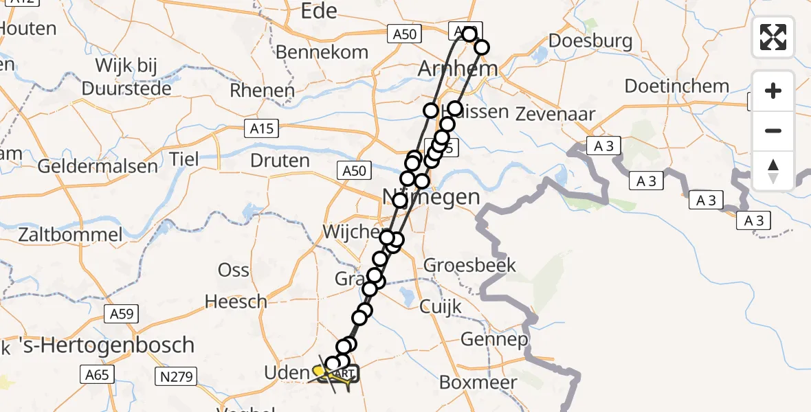 Routekaart van de vlucht: Lifeliner 3 naar Vliegbasis Volkel