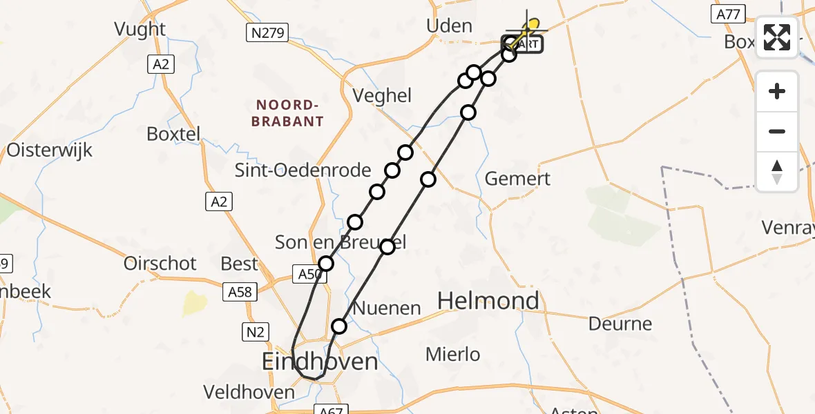 Routekaart van de vlucht: Lifeliner 3 naar Vliegbasis Volkel