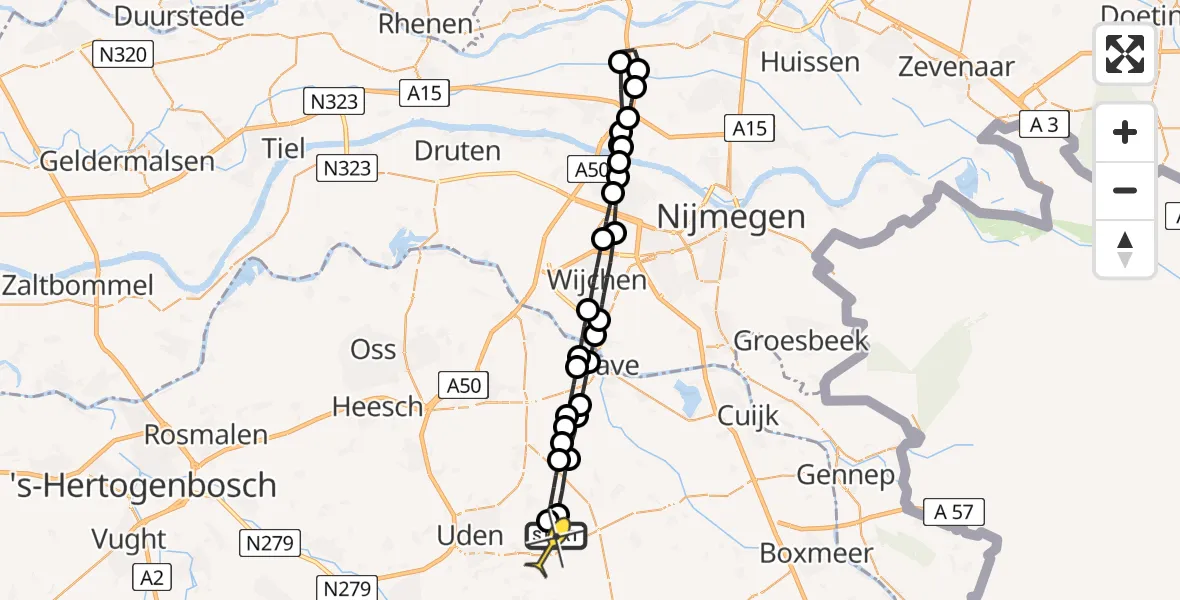 Routekaart van de vlucht: Lifeliner 3 naar Vliegbasis Volkel