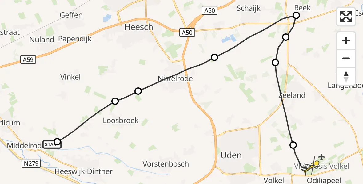 Routekaart van de vlucht: Lifeliner 3 naar Vliegbasis Volkel