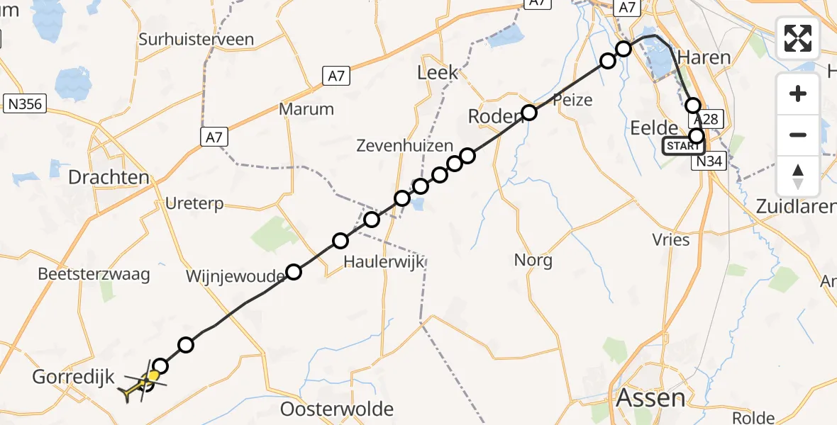 Routekaart van de vlucht: Lifeliner 4 naar Jubbega