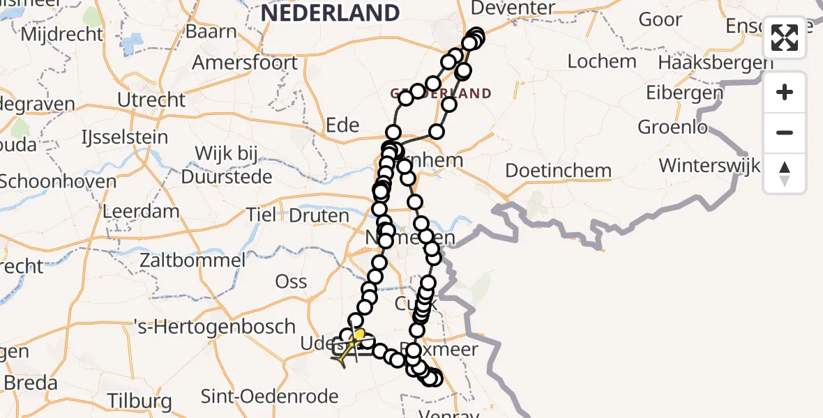 Routekaart van de vlucht: Politieheli naar Vliegbasis Volkel