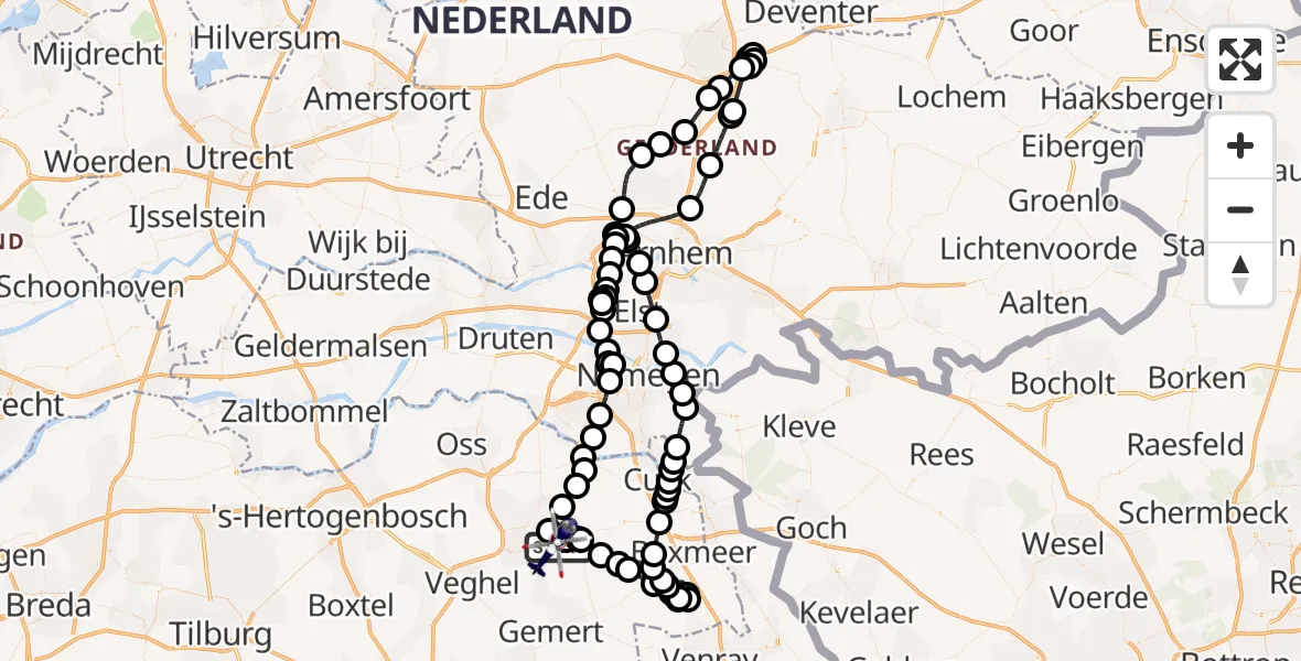 Vluchtroute Politiehelikopter Vliegbasis Volkel - Vliegbasis Volkel, 10 juni 2023, 07:54