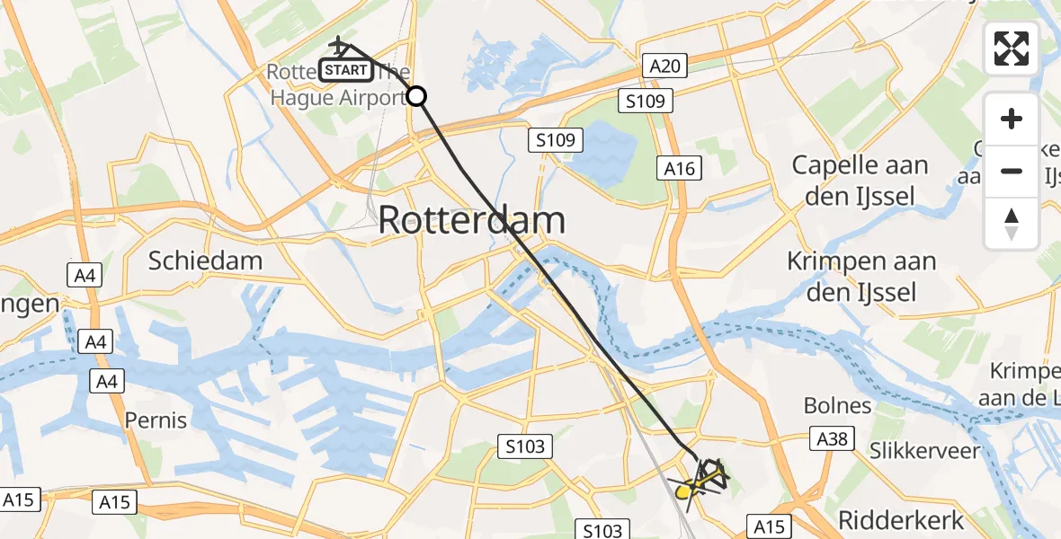 Routekaart van de vlucht: Lifeliner 2 naar Rotterdam