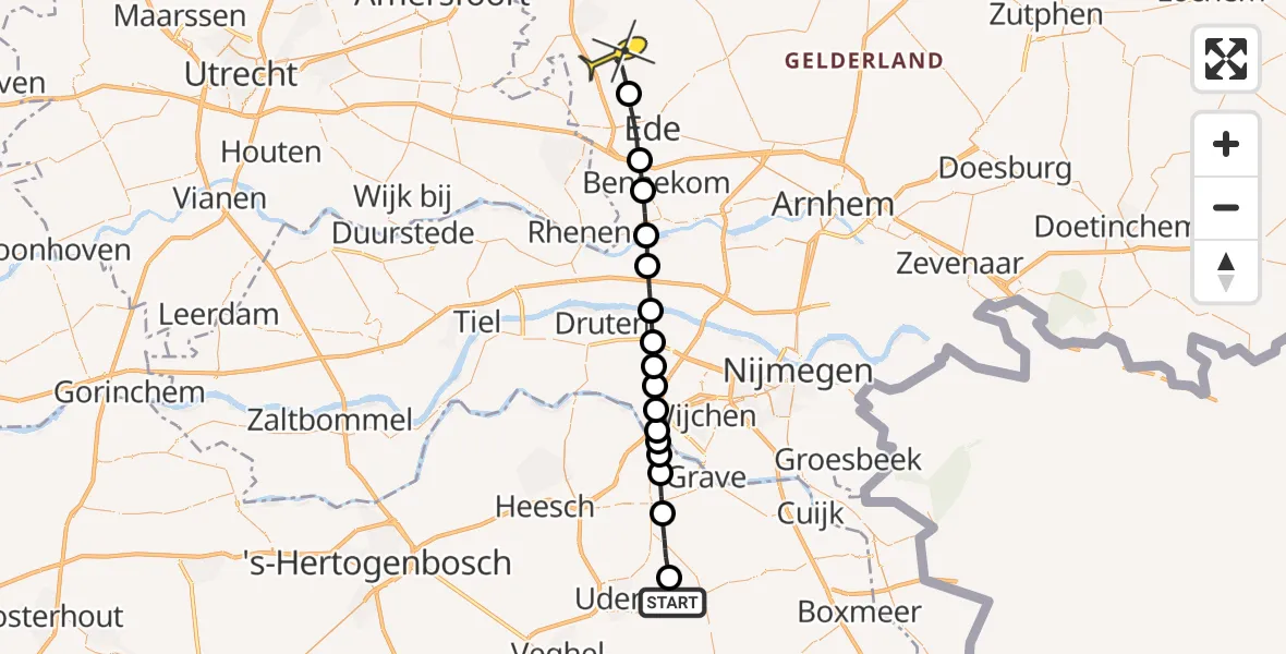 Routekaart van de vlucht: Lifeliner 3 naar Lunteren