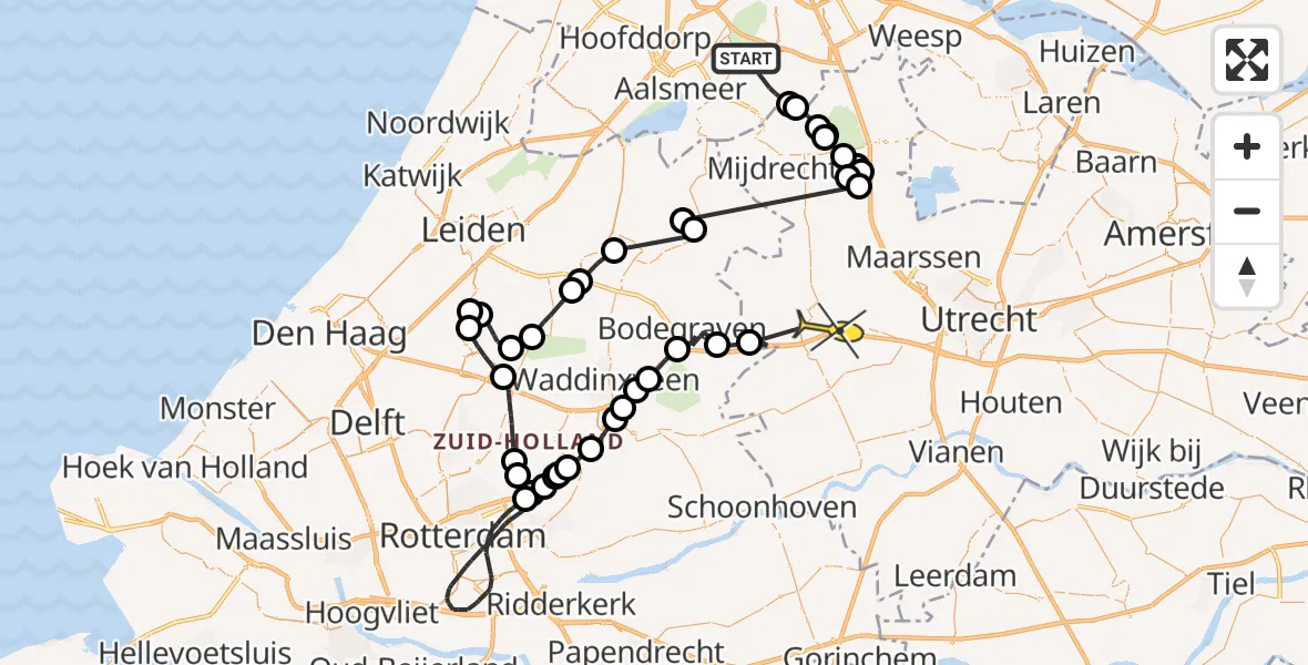 Routekaart van de vlucht: Politiehelikopter naar Harmelen