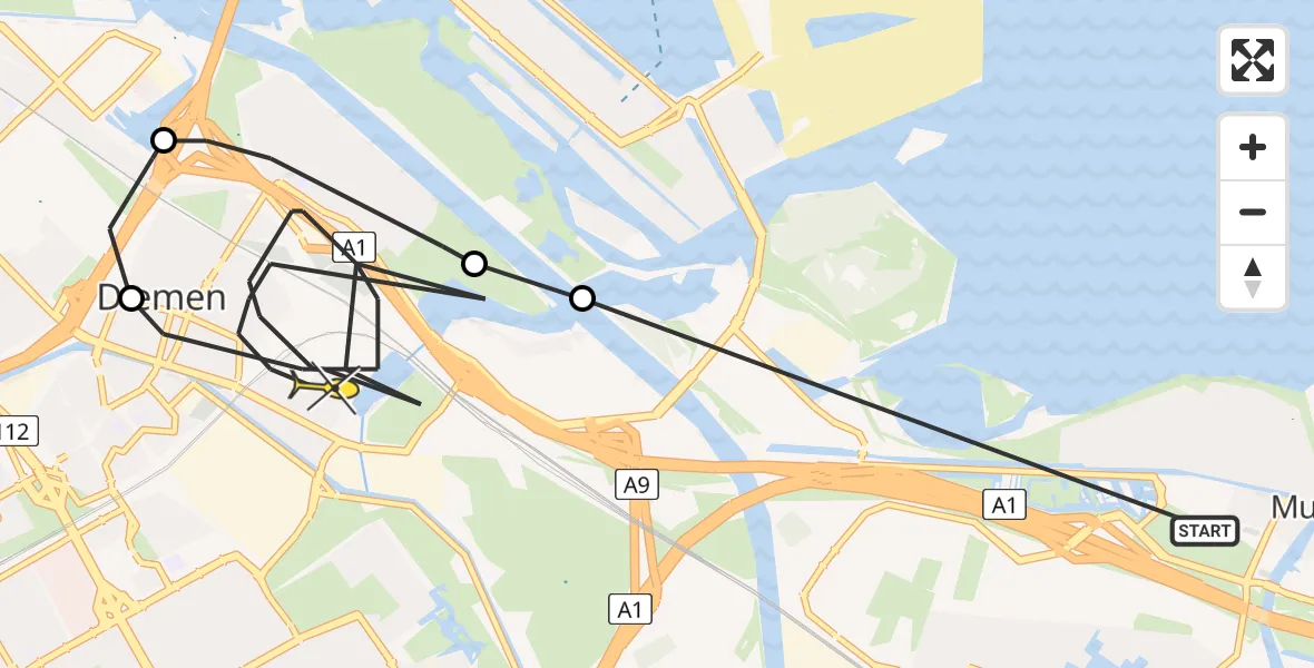 Routekaart van de vlucht: Politieheli naar Diemen