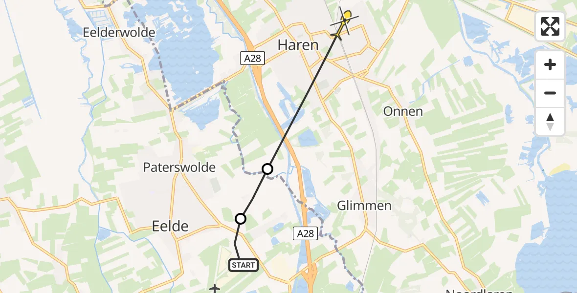 Routekaart van de vlucht: Lifeliner 4 naar Haren