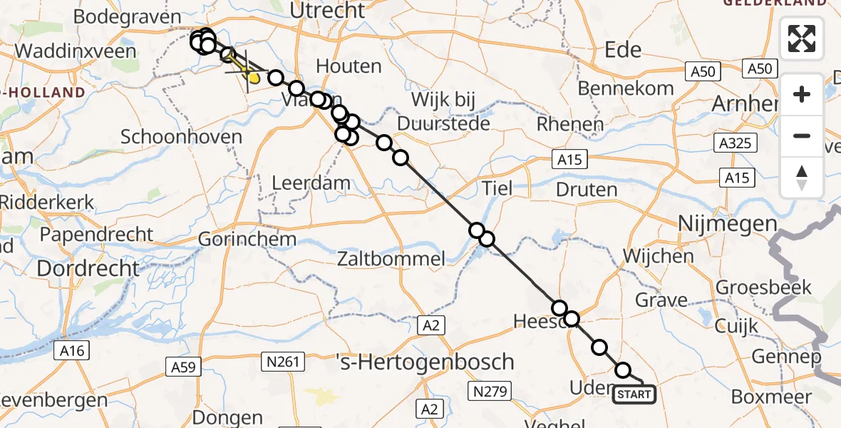 Routekaart van de vlucht: Politieheli naar Montfoort