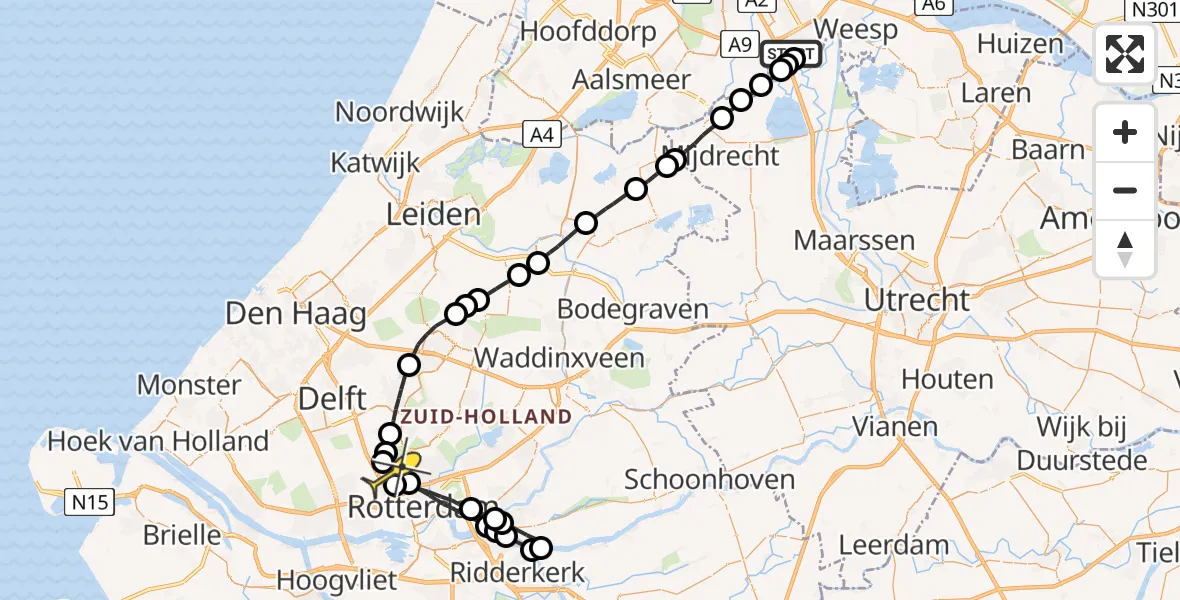 Routekaart van de vlucht: Lifeliner 2 naar Rotterdam The Hague Airport