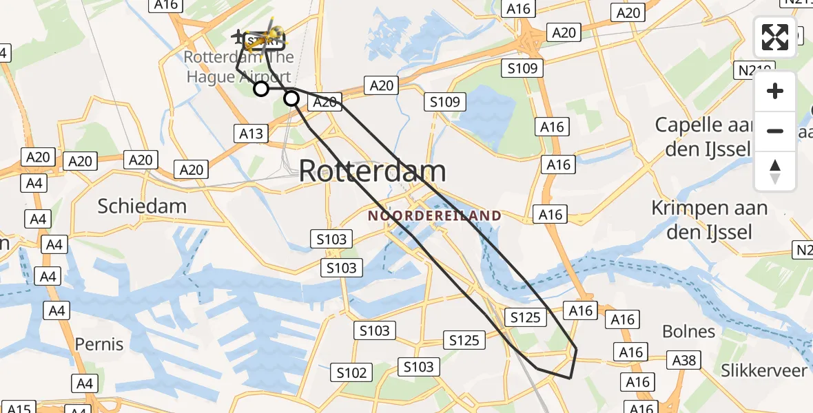 Vluchtroute Traumahelikopter Rotterdam The Hague Airport - Rotterdam The Hague Airport, 10 juni 2023, 11:57