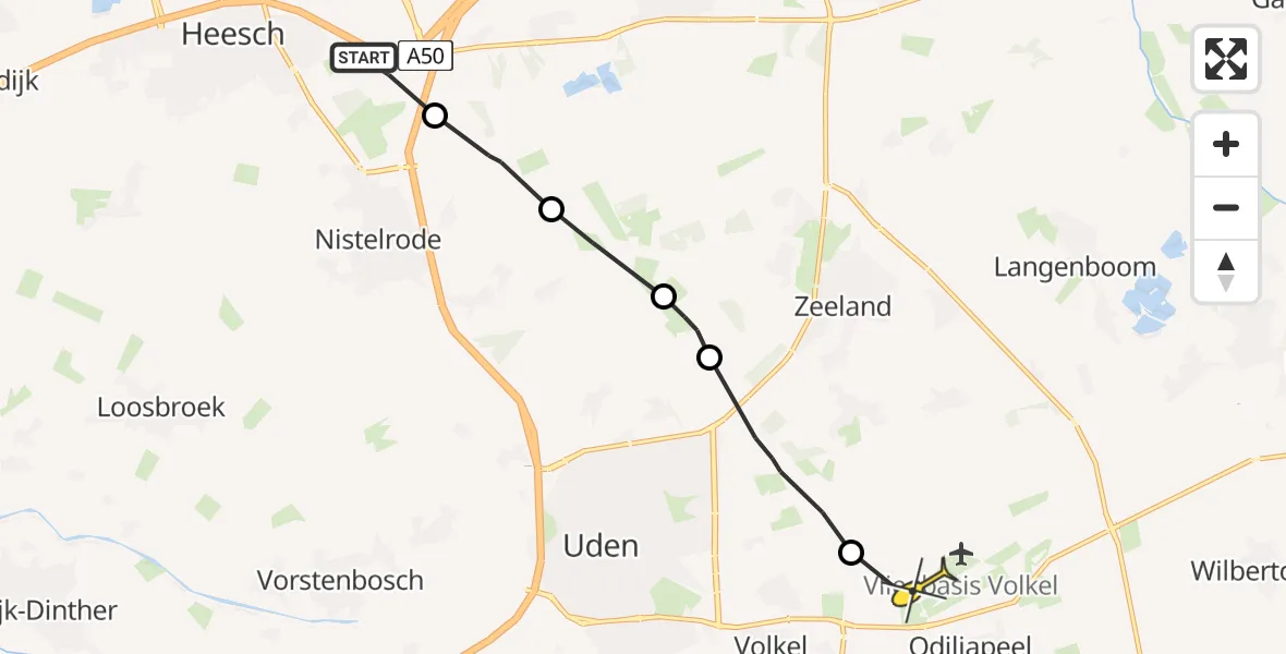 Routekaart van de vlucht: Politiehelikopter naar Vliegbasis Volkel