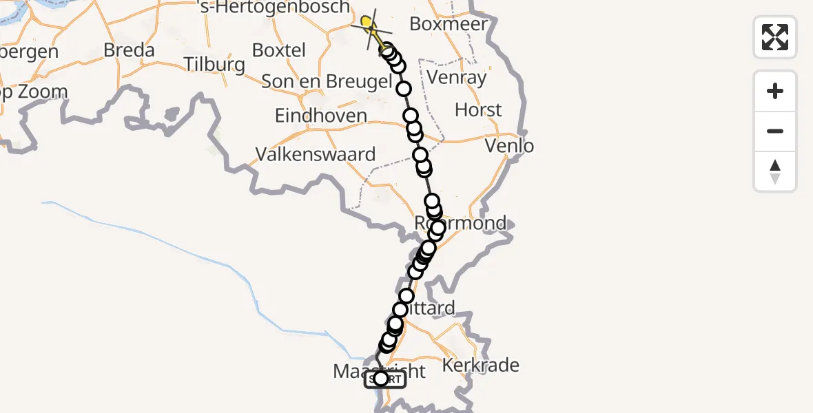 Routekaart van de vlucht: Lifeliner 3 naar Boekel