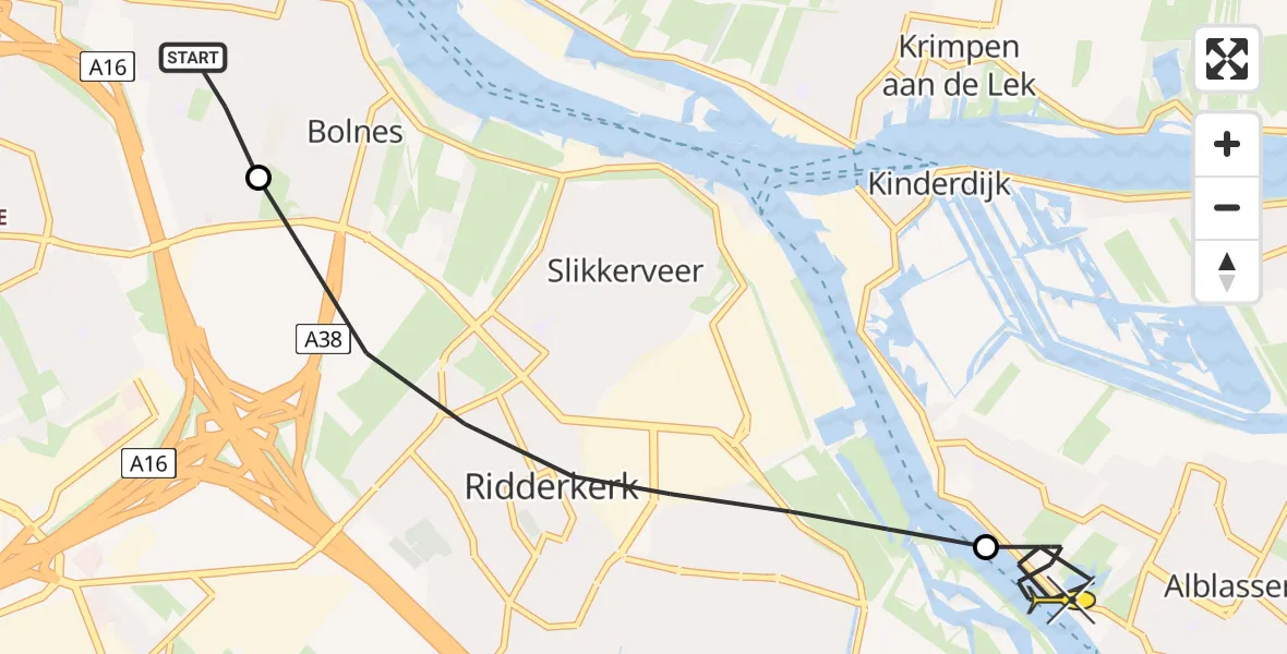 Routekaart van de vlucht: Lifeliner 2 naar Alblasserdam