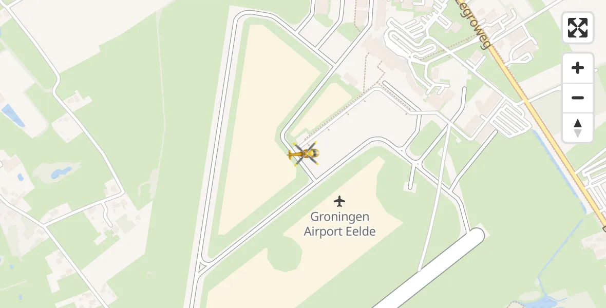 Vluchtroute Traumahelikopter van Groningen Airport Eelde naar Groningen Airport Eelde