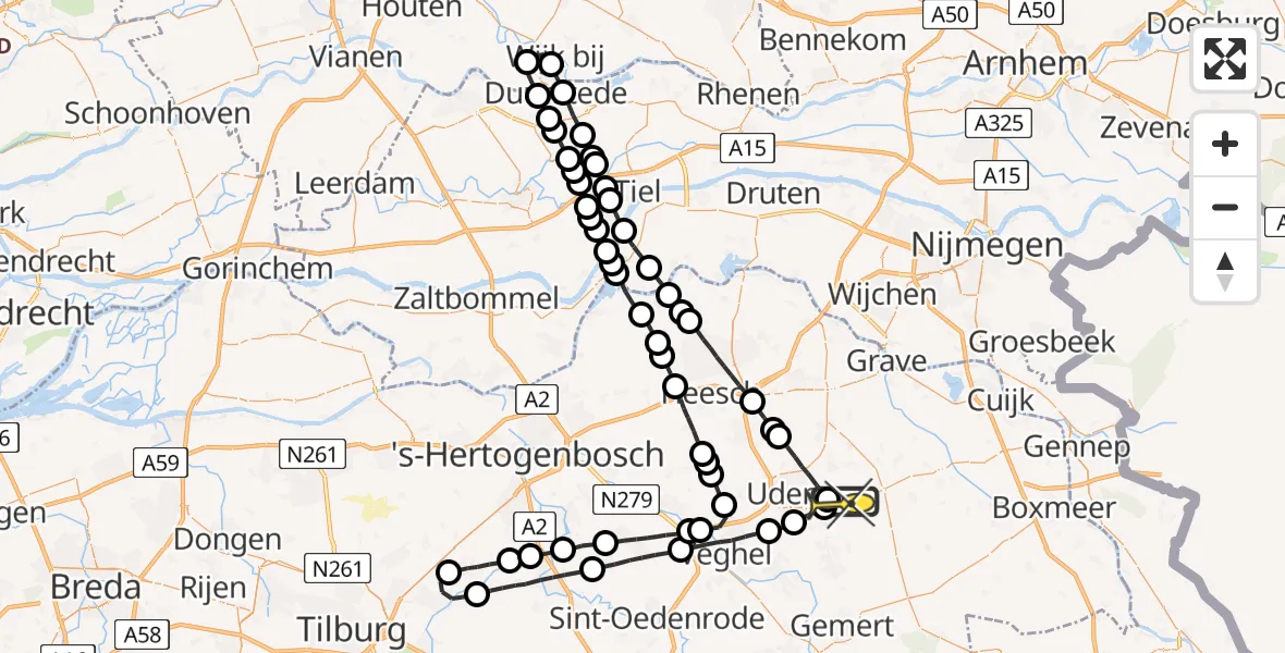 Routekaart van de vlucht: Lifeliner 3 naar Vliegbasis Volkel