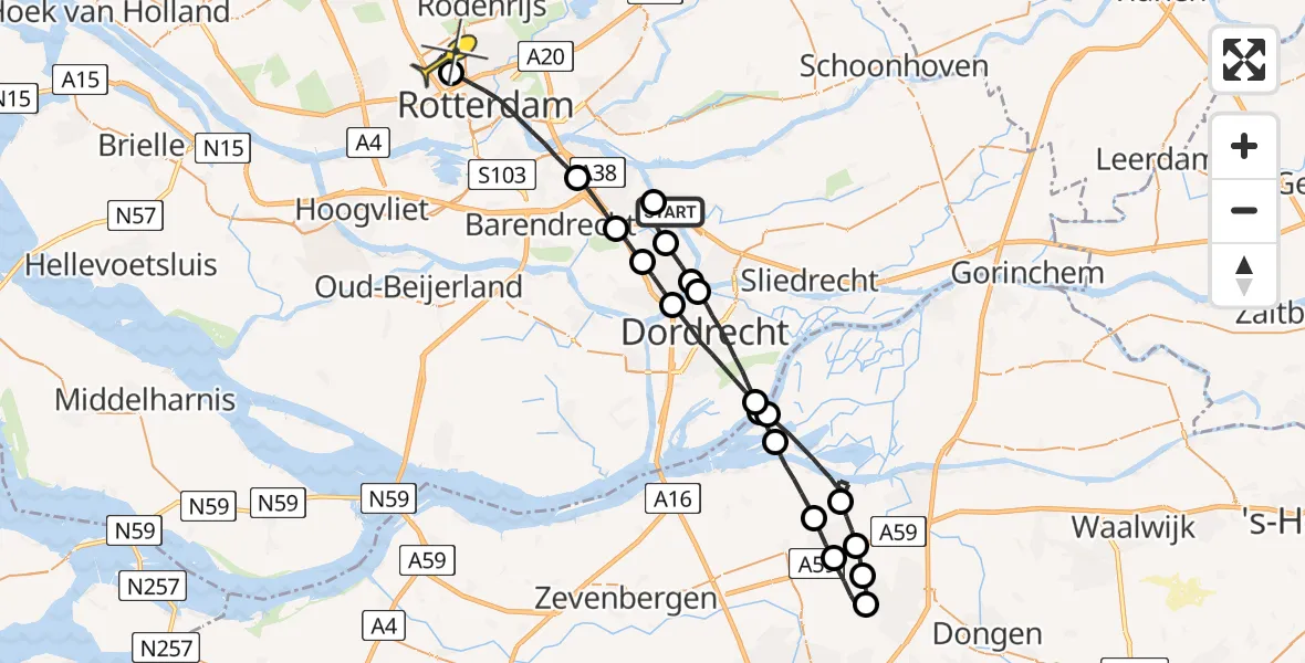 Routekaart van de vlucht: Lifeliner 2 naar Rotterdam The Hague Airport