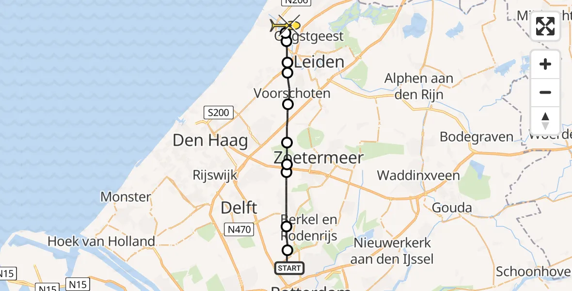 Routekaart van de vlucht: Lifeliner 2 naar Rijnsburg