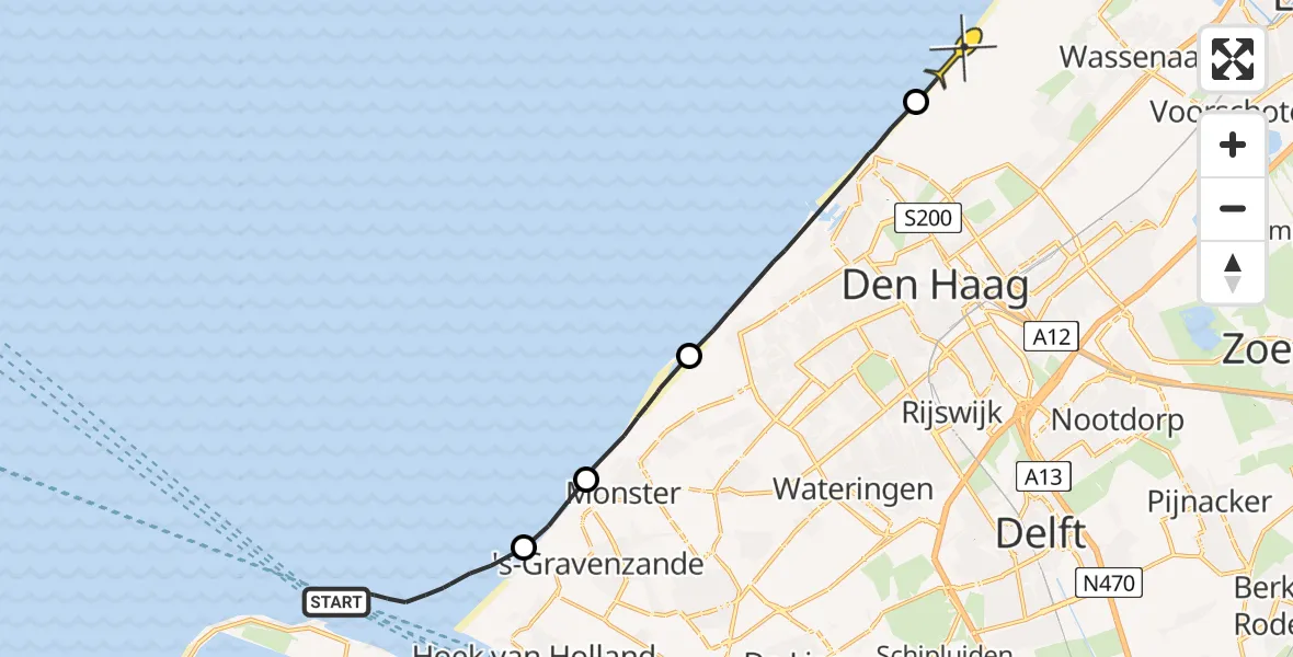 Routekaart van de vlucht: Politiehelikopter naar Wassenaar