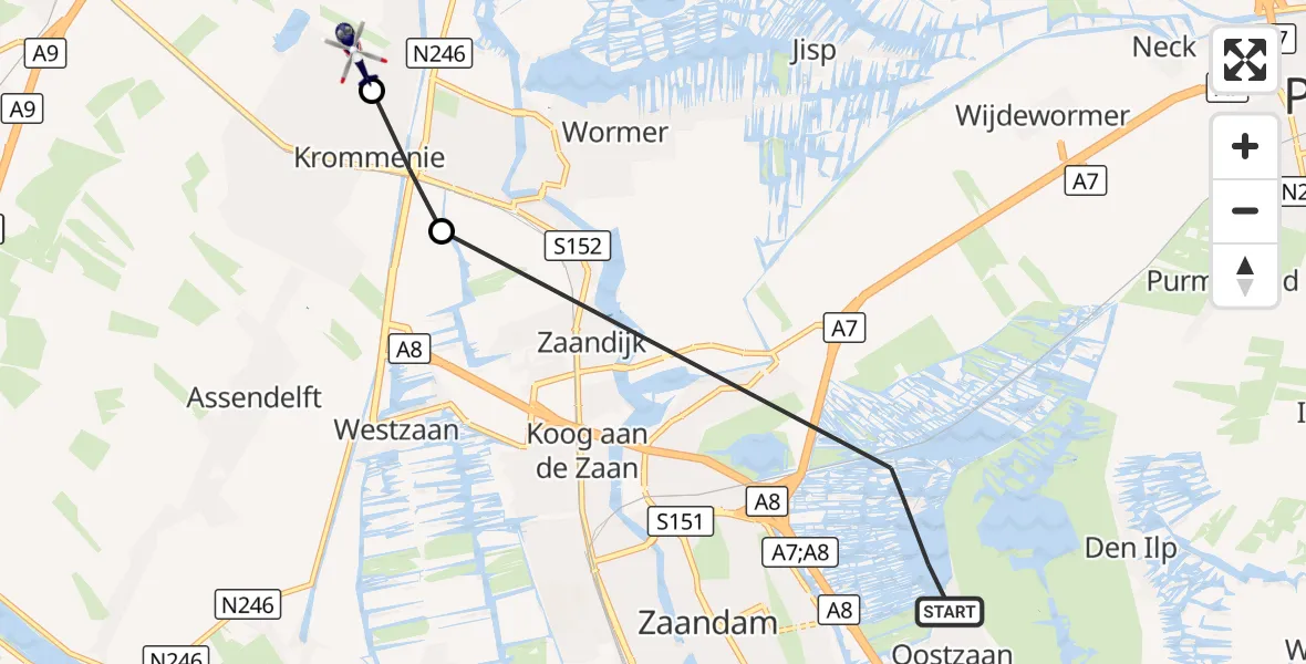Vluchtroute Politiehelikopter vanuit Oostzaan