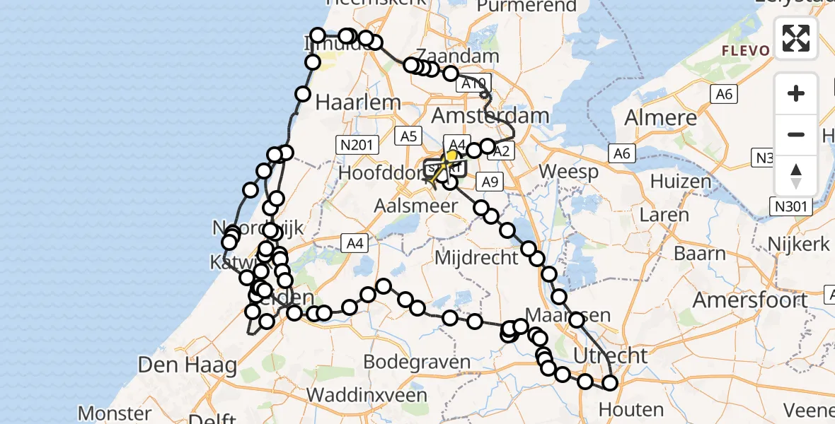 Routekaart van de vlucht: Politieheli naar Schiphol