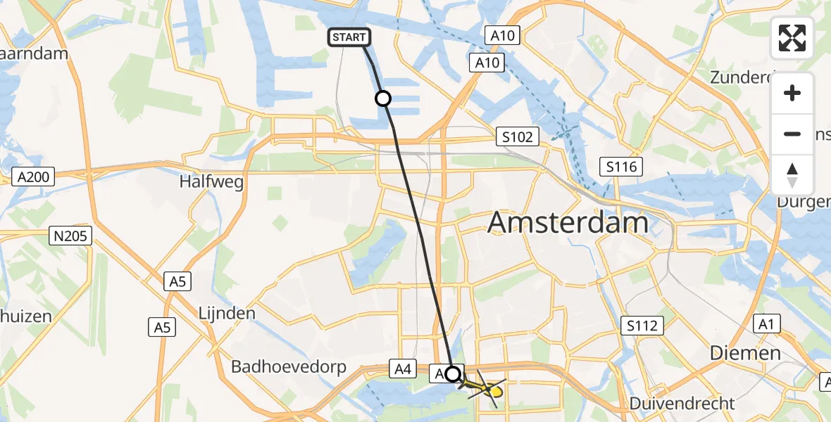 Routekaart van de vlucht: Lifeliner 1 naar VU Medisch Centrum Amsterdam