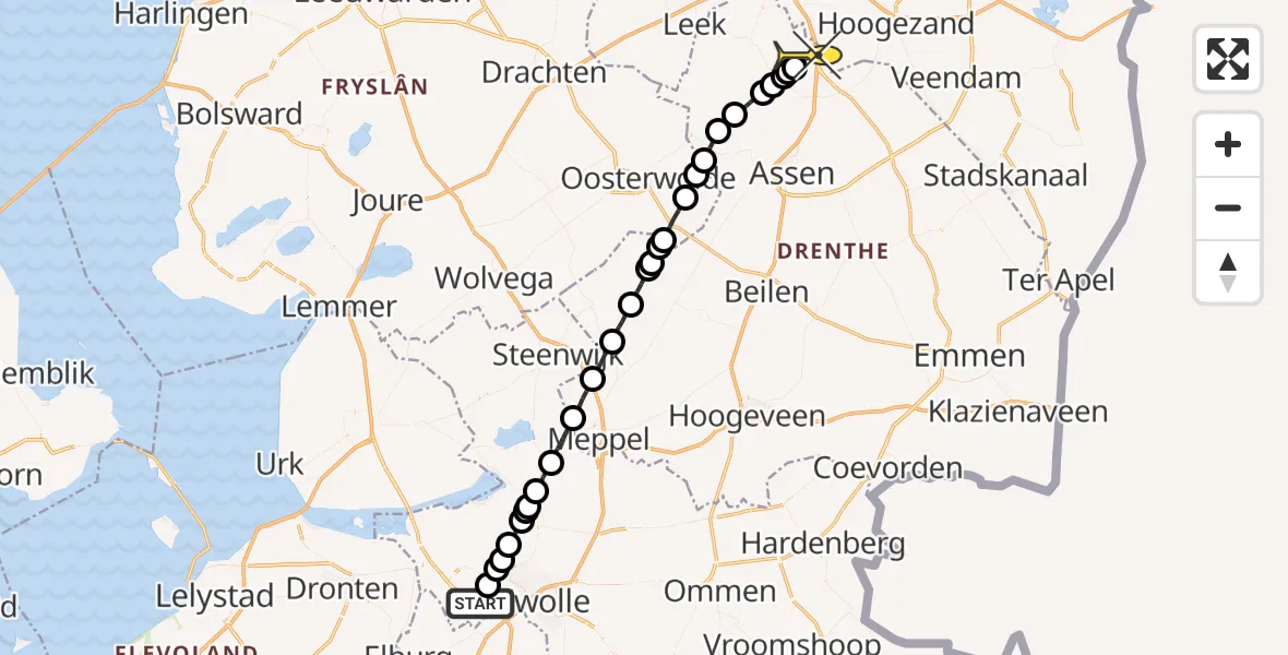 Routekaart van de vlucht: Lifeliner 4 naar Groningen Airport Eelde