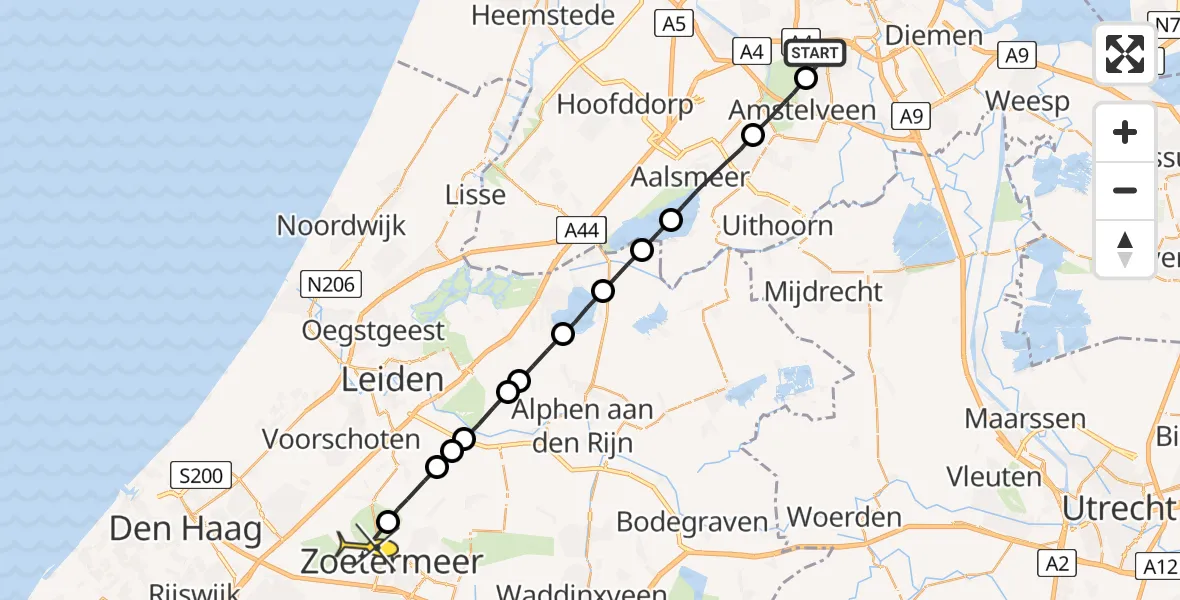 Routekaart van de vlucht: Lifeliner 1 naar Zoetermeer