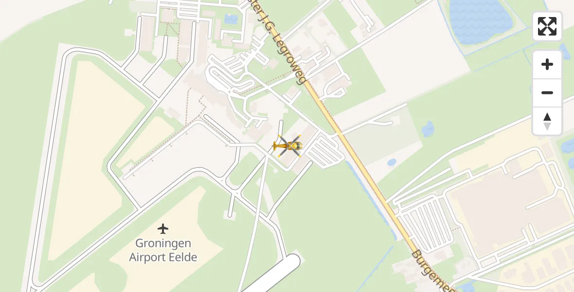 Vluchtroute Traumahelikopter van Groningen Airport Eelde naar Groningen Airport Eelde
