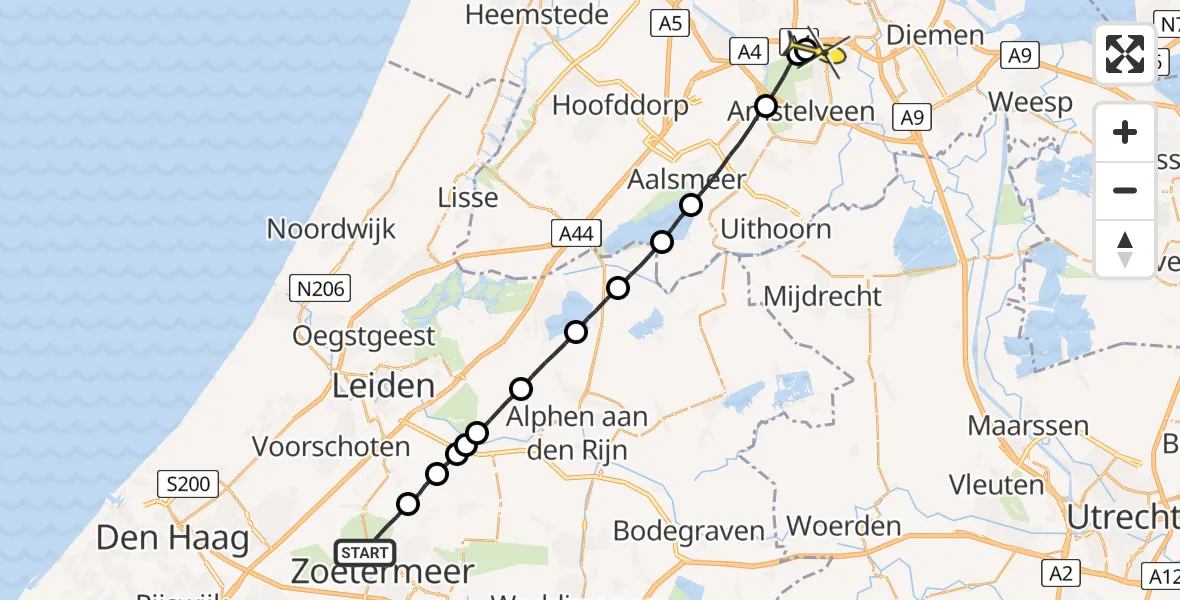 Routekaart van de vlucht: Lifeliner 1 naar VU Medisch Centrum Amsterdam