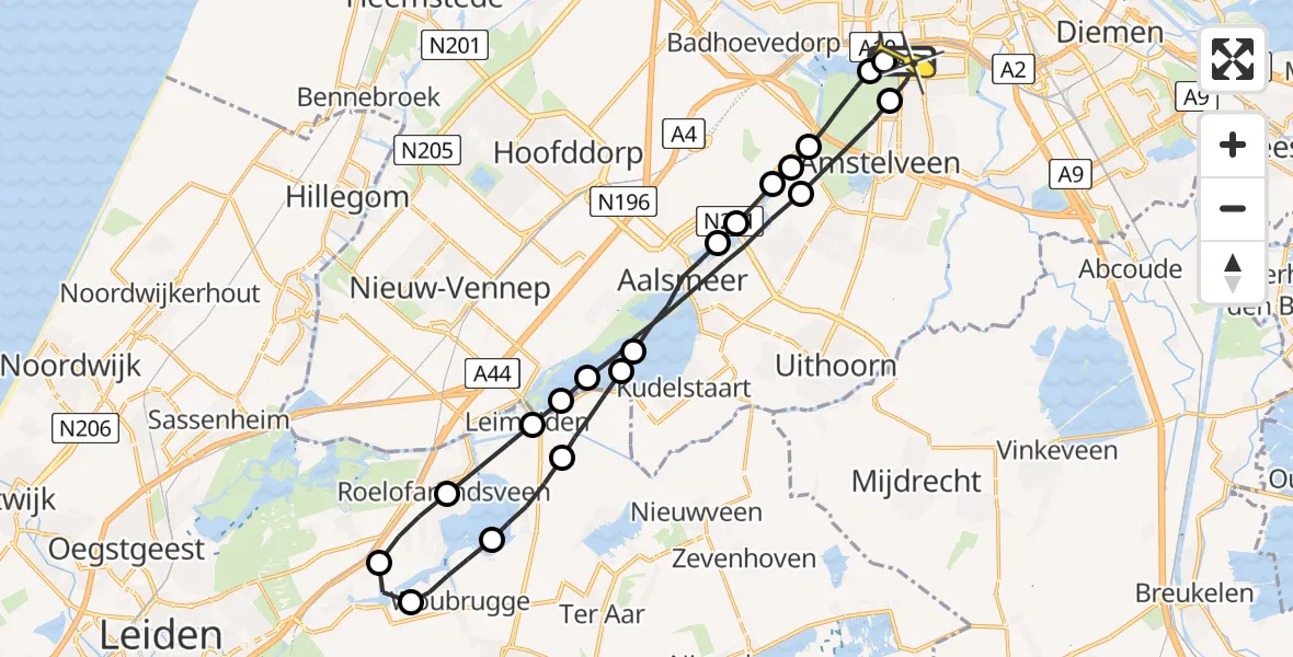 Routekaart van de vlucht: Lifeliner 1 naar VU Medisch Centrum Amsterdam