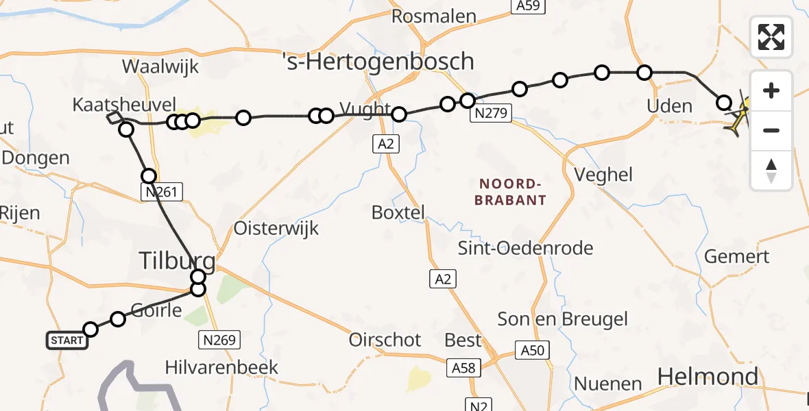 Routekaart van de vlucht: Lifeliner 3 naar Vliegbasis Volkel