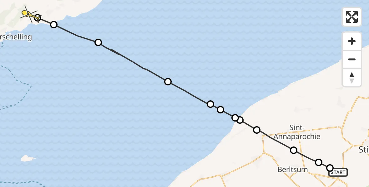 Routekaart van de vlucht: Ambulancehelikopter naar Hee