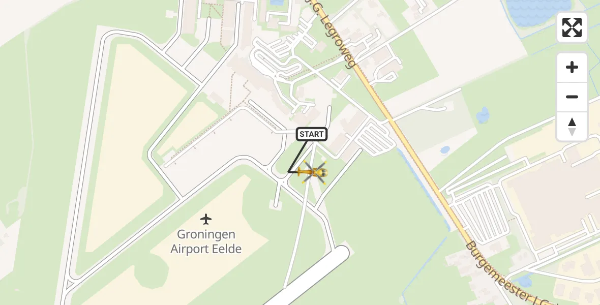Vluchtroute Traumahelikopter van Groningen Airport Eelde naar Groningen Airport Eelde