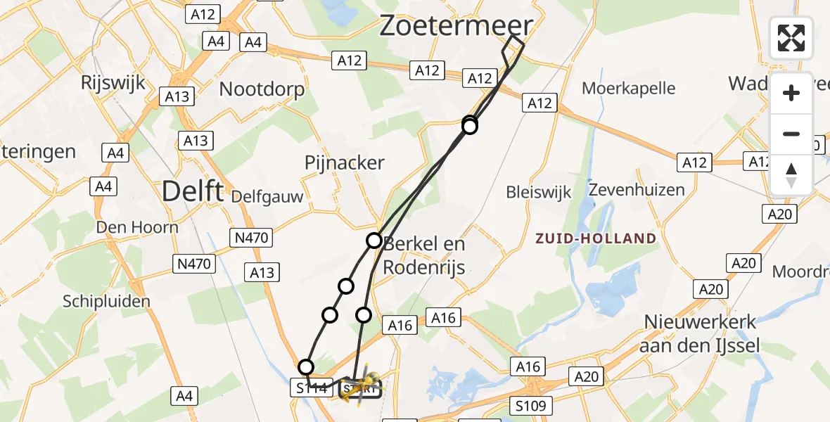 Vluchtroute Traumahelikopter Rotterdam The Hague Airport - Rotterdam The Hague Airport, 10 juni 2023, 22:49