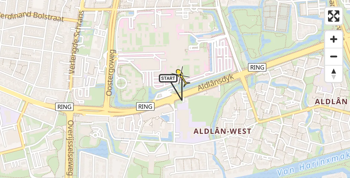 Vluchtroute Ambulancehelikopter van Leeuwarden naar Leeuwarden