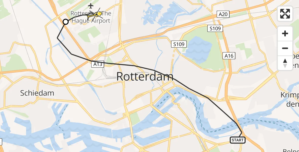 Routekaart van de vlucht: Lifeliner 2 naar Rotterdam The Hague Airport