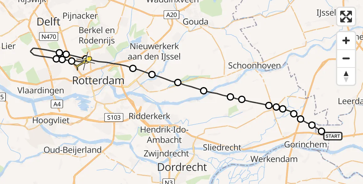 Routekaart van de vlucht: Lifeliner 2 naar Rotterdam The Hague Airport