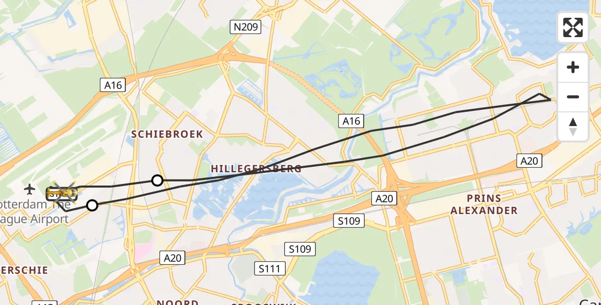 Vluchtroute Traumahelikopter Rotterdam The Hague Airport - Rotterdam The Hague Airport, 11 juni 2023, 07:33