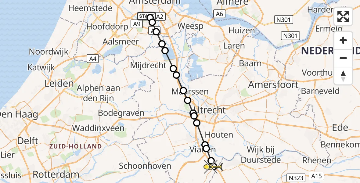 Routekaart van de vlucht: Lifeliner 1 naar Zijderveld