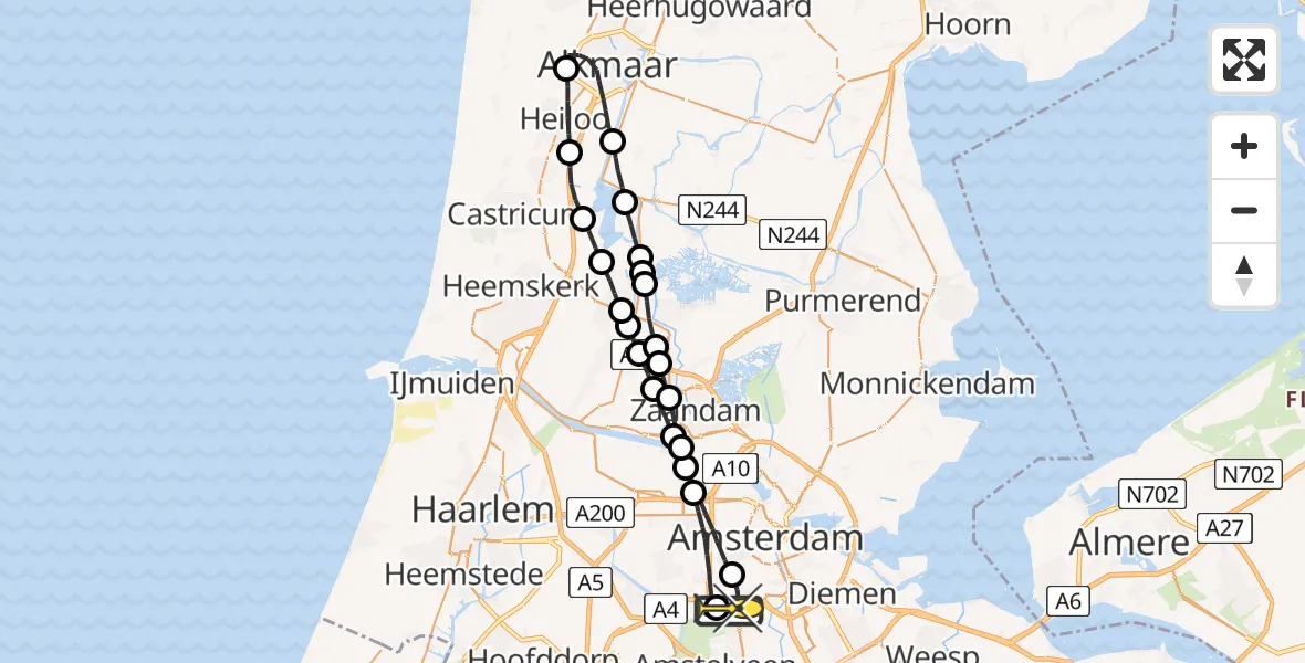 Routekaart van de vlucht: Lifeliner 1 naar VU Medisch Centrum Amsterdam