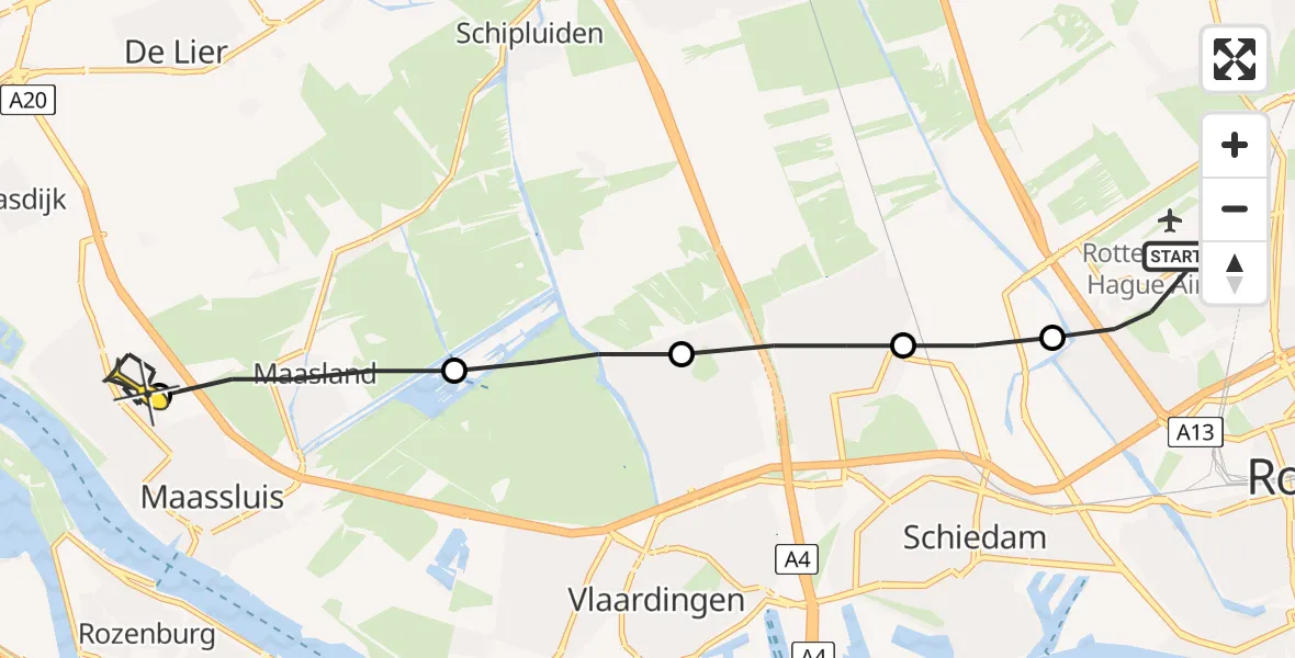 Routekaart van de vlucht: Lifeliner 2 naar Maassluis