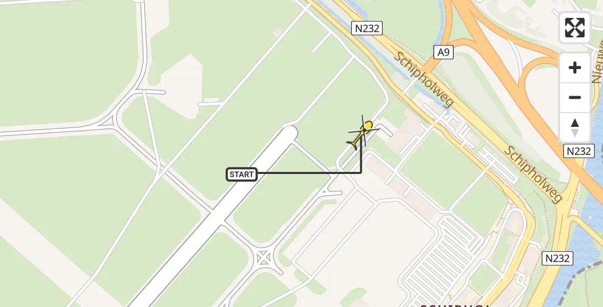 Routekaart van de vlucht: Politiehelikopter naar Schiphol
