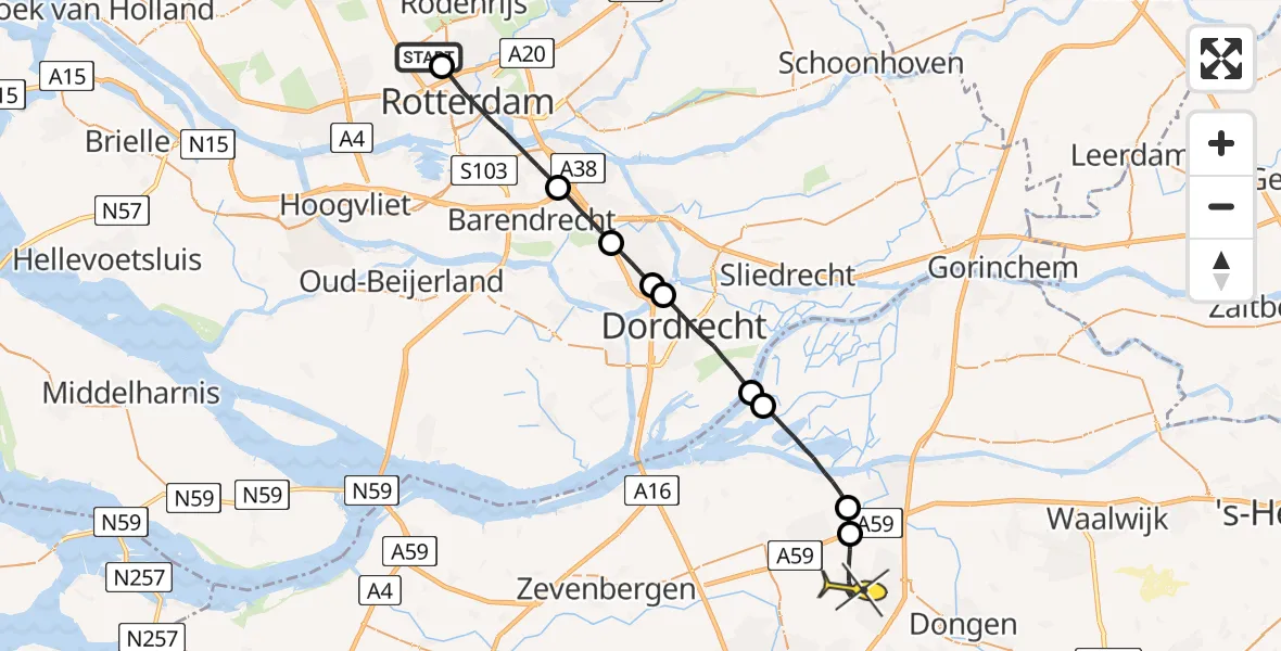 Routekaart van de vlucht: Lifeliner 2 naar Oosterhout