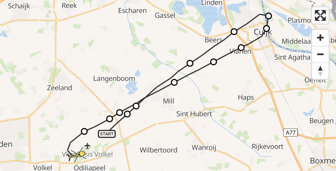 Routekaart van de vlucht: Lifeliner 3 naar Vliegbasis Volkel