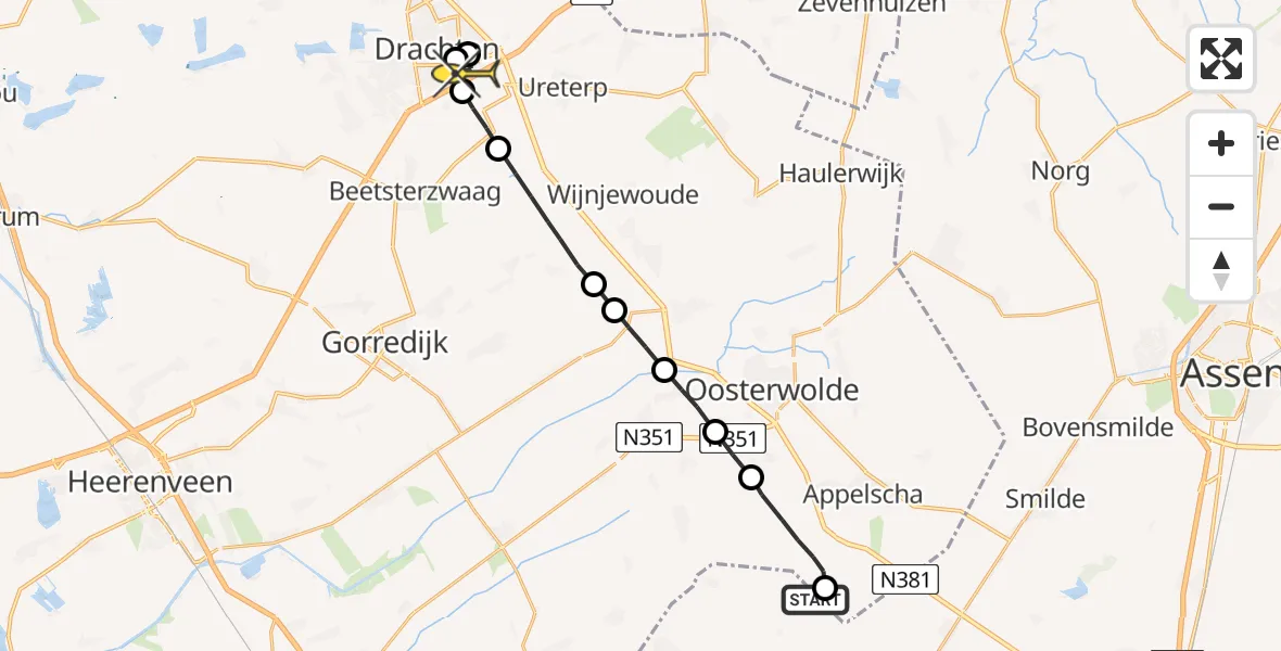 Routekaart van de vlucht: Lifeliner 4 naar Drachten