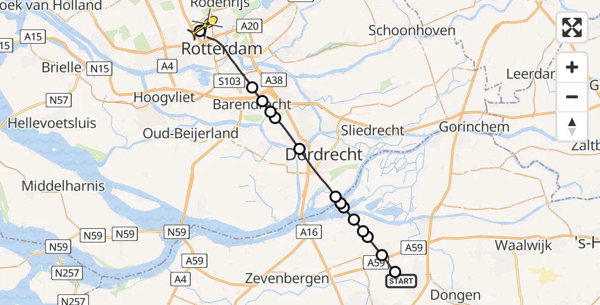 Routekaart van de vlucht: Lifeliner 2 naar Rotterdam The Hague Airport