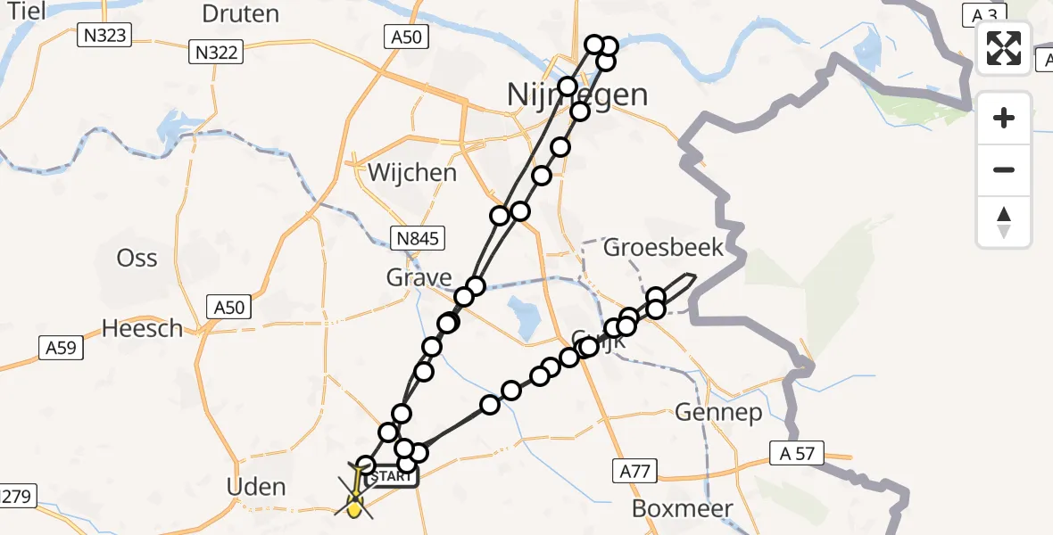 Routekaart van de vlucht: Lifeliner 3 naar Vliegbasis Volkel