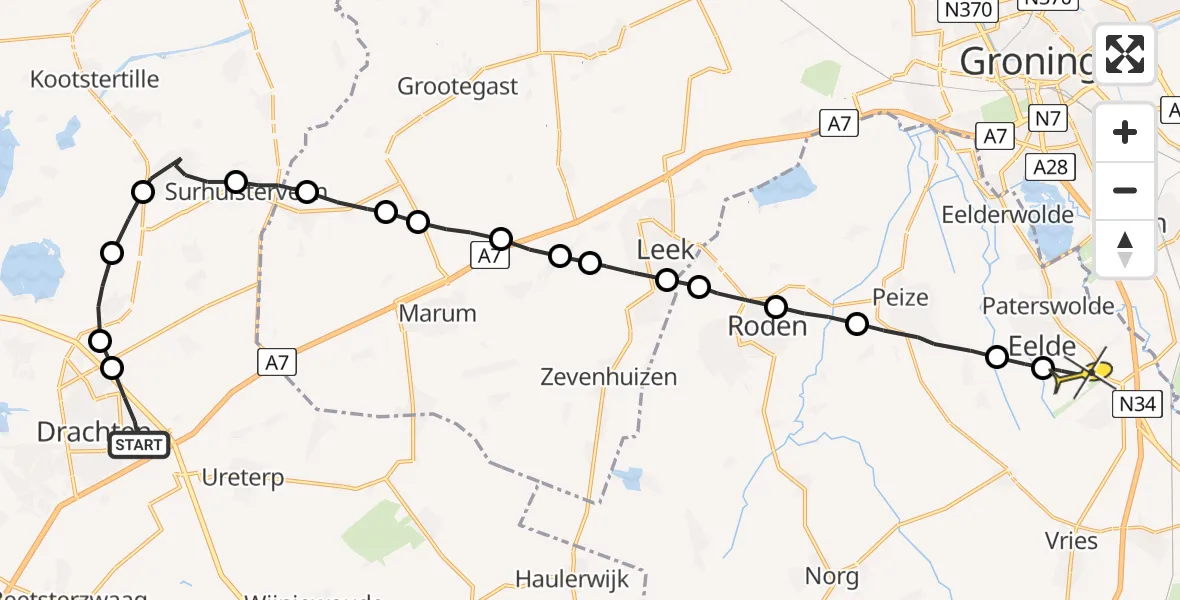 Routekaart van de vlucht: Lifeliner 4 naar Groningen Airport Eelde